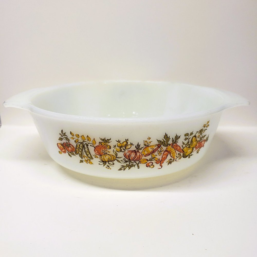 Anchor Hocking Fire King Vegetable Harvest Casserole 436 Milk Glass Vintage USA